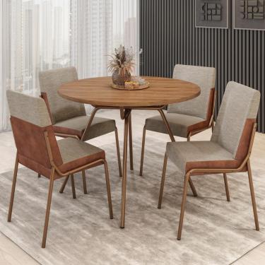 Imagem de Conjunto Sala De Jantar 4 Cadeiras Verona Carraro Freijó Areia Rosê