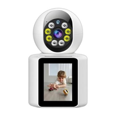 Imagem de Câmera de Monitoramento WiFi com Visão Noturna, Monitor LCD, 8 LEDs, Câmera de Segurança Doméstica Inteligente, Branco