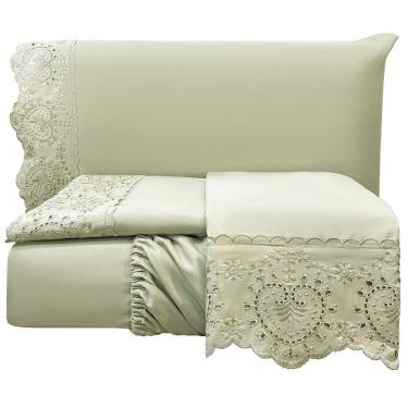 Imagem de Jogo De Cama Lençol Casal Nupcial Percal 300 Fios 4 Peças Bege 100% Poliéster