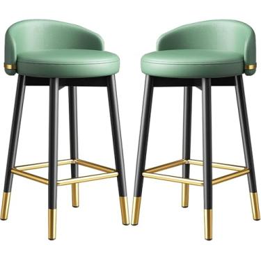 Imagem de Conjunto De 2 Bancos Altos De Metal Para Casa 55cm/65cm Cadeira De Café Da Manhã Moderna Para Cozinha Com Pernas De Metal E Encosto Para Ilha De Cozinha/bar Em Casa, Green, 65cm