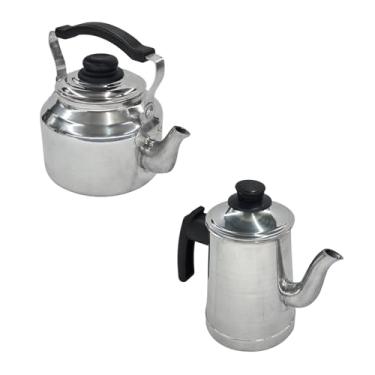 Imagem de Kit chaleira n.14 com tala (alça) e bule n.04 em alumínio polido.