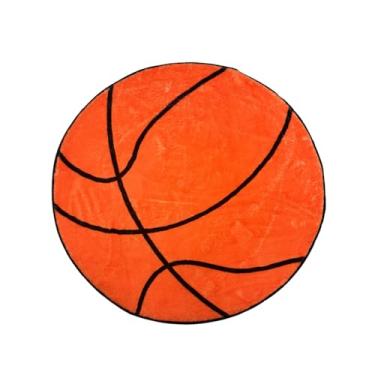 Imagem de Tapete de basquete - Tapete redondo macio e fofo para quarto de meninos, banheiro, sala de estar - decoração de futebol, 80 cm (laranja)
