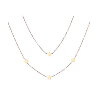 Imagem de MEATTRIMEIT Novo 2026 moderno aço inoxidável camadas duplas estrelas colares gargantilha para mulheres dela Collier Femme Acier Inoxydable Jn18280 perfeito para presente para ocasiões especiais