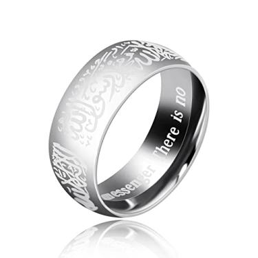 Imagem de Tobestu Anéis muçulmanos Maomé com letra árabe Shahada em aço inoxidável 8 mm de largura, anéis religiosos Allah para homens e mulheres Y543-2D, US Size 9(2.34"), Cristal, Zircônia cúbica