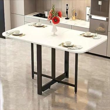 Imagem de Mesa de jantar dobrável de madeira maciça, dobrável, multifuncional, expansível para economia de espaço, para cozinha e sala de estar, mesa dobrável de madeira com 3 formas, extensível e dobrável, D