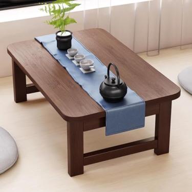 Imagem de Mesa de chão baixa dobrável para chá e café, mesa de jantar baixa para sentar, mesa de cama pequena Kotatsu, mesa para tatame, sentado no chão, quarto, janela de baía, sala de chá (café, 70 x 37 x 40