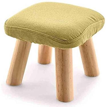 Imagem de SENNIAN Banqueta quadrada de madeira, banqueta criativa para troca de sapatos, banco macio para descanso de pés, capa de linho removível, banco baixo de tecido, para sala de estar, entrada, corredor