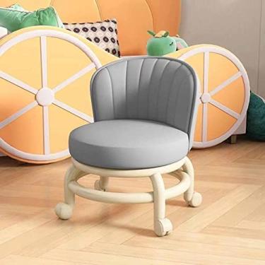 Imagem de Banqueta giratória de couro PU com encosto e rodas - banco móvel preto/bege para assento de polia baixa - banco pequeno perfeito para qualquer espaço (cinza claro)