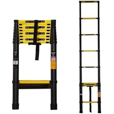 Imagem de OKUOKA Escada telescópica de escalada portátil, escadas de extensão de alumínio multiuso para uso em doca de telhado de jardim de escritório em casa, preta, carga 150 kg (tamanho: 3,9 m/13 pés)