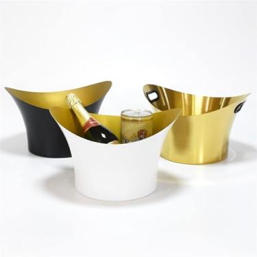 Imagem de Balde de gelo de grande capacidade 9L para vinho, champanhe e cerveja – refrigerador de bebidas de metal para festas, bares, restaurantes e atividades ao ar livre (aço inoxidável) (Blcak)