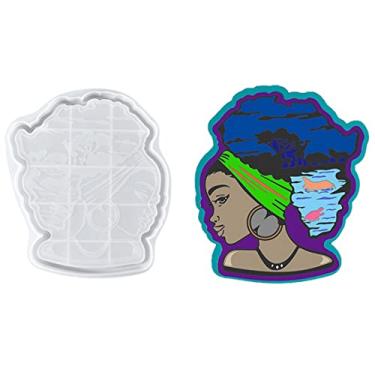 Imagem de Koonafy Moldes de resina de silicone, molde de bandeja de resina epóxi de cabeça feminina afro, moldes de fundição grandes para fazer bandeja de ágata sintética, tábua de servir, decoração de casa