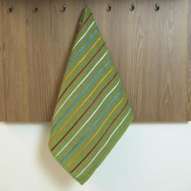 Imagem de Kit 5 Panos de Prato Atoalhado Felpudo, 100% Algodão 315gr/m², 70x45cm, Listrado, Alta Absorção, Pano de Copa Toalha Cozinha (Verde)