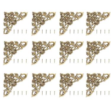 Imagem de 12pçs estilo antigo formato vazado, protetor de álbum de recortes de joias, caixa de madeira, decoração de canto, liga de zinco, bronze, tamanho grande e pequeno (Grande 35,83 x 15,75 pol.)