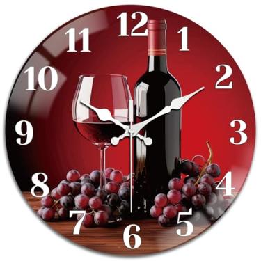 Imagem de peacoblue Relógios de parede operados por bateria, taça de vinho, vidro de 30,5 cm, relógio de parede redondo sem tique-taque para cozinha, sala de estar, sala de jantar, quarto e banheiro acessórios