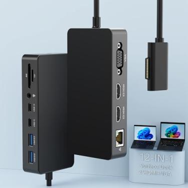Imagem de Novo Microsoft Surface Dock Display triplo com fonte de alimentação, estação de ancoragem Surface Pro 12 em 1 Dual 4K HDMI + VGA para Surface Pro 9/8/X/7/6/5/4/3, Surface Laptop Go/5/4/3/2/1, Surface