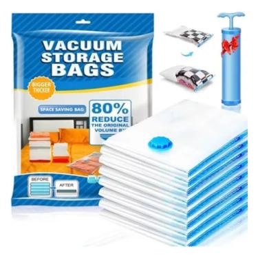 Imagem de MICITHYS Pacote com 8 sacos de armazenamento a vácuo, azul transparente, hermético à prova de umidade, capacidade extra grande, bolsa de economia de espaço com 80%, inclui bomba manual (2 pequenas/2