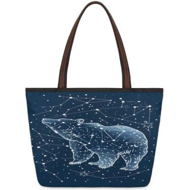 Imagem de Bolsa grande para mulheres constelação urso galáxia saco de pano de trabalho com zíper reutilizável mercearia bolsa casual viagem pernoite tote bolsas adequadas para viagens, trabalho, férias, praia