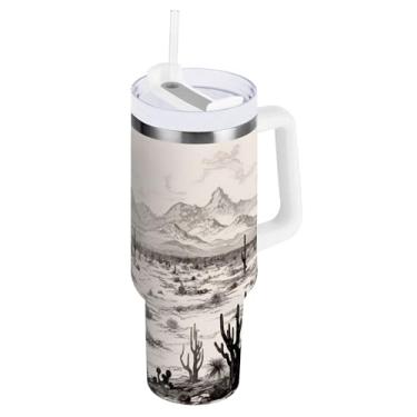 Imagem de xigua Copo vintage Western Cowboy de 1,134 g com tampa e canudo, aço inoxidável de vácuo duplo isolado garrafa de água esportiva suporte para copo de café de viagem à prova de vazamento para bebida