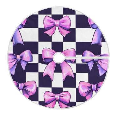 Imagem de Blueangle Saia de árvore de Natal com laço xadrez branco e preto de 90 cm - poliéster macio e resistente a rugas, decoração de férias para festas de Natal, árvore festiva e decoração de casa (843)