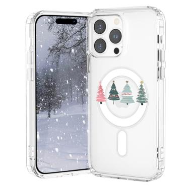 Imagem de VibrantFruitique Capa de Natal para iPhone 16 Plus, capa magnética transparente para árvore de Natal, compatível com MagSafe, capa protetora à prova de choque de TPU macio com anel magnético integrado