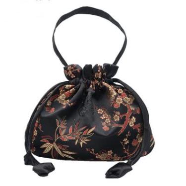 Imagem de Only My Live Home 10 peças grandes chinesas de brocado de seda com cordão bolsas femininas forradas bolsa de armazenamento bolsa grossa de tecido artesanal sacos de presente alças (preto 10 peças