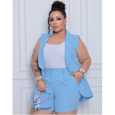 Imagem de Conjunto Plus Size Feminino Colete Longo E Short Alfaiataria - RezesMo