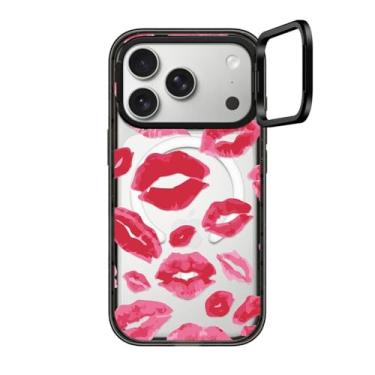 Imagem de CASETiFY Capa com suporte de anel de impacto para iPhone 17 Pro [suporte/compatível com Magsafe/2 m. Proteção contra quedas de grau militar 3X] - Batom Kisses - Preto transparente