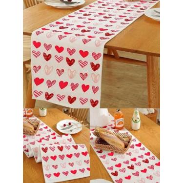 Imagem de 1 peça toalha de mesa decorativa de linho para o dia dos namorados, caminho de mesa de coração vermelho, decoração de centro de mesa, adequado para reuniões de família, festas temáticas do dia dos