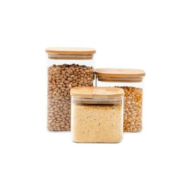 Imagem de Kit 3 Potes Herméticos Quadrados Multiuso com Tampa, Transparente, Plástico, 400ml/900ml/1900ml, Empilháveis, Livre de BPA