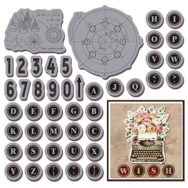 Imagem de GLOBLELAND Carimbo de borracha aderente para máquina de escrever retrô, 22 x 17,8 cm, letras matemáticas, EVA, conjunto de carimbos de borracha para fazer cartões, álbum de fotos, decoração, faça você