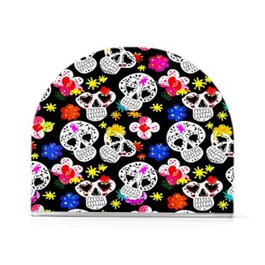 Imagem de Wassud Porta-guardanapos acrílico Sugar Skulls, dispensador de guardanapos de papel moderno em forma de U para mesa, cozinha, sala de jantar, bancada 1 peça (comporta 50-60 guardanapos)