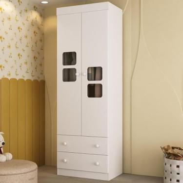 Imagem de Guarda-roupa Infantil 62cm 2 Portas com Vidro e 2 Gavetas Brisa Multimóveis Mp4424 Branco