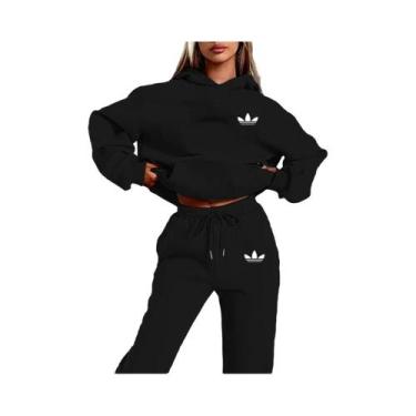 Imagem de Conjunto De Moletom Feminino Plush Casual Hip Hop De Rua 2 Peças Com E