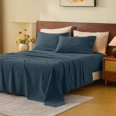 Imagem de MEISHANG Lençóis 100% Linho King Size – Conjunto de 6 peças respiráveis com bolsos extra profundos para 45 a 61 cm, linho macio e durável, naturalmente refrescante e absorve umidade (cinza marinho)