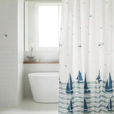 Imagem de Cortina Para Box Banheiro Antimofo Poliéster 198x180cm - Barco Azul