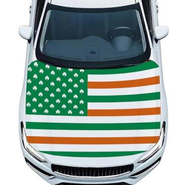 Imagem de Capa de capô de carro bandeira trevo da Irlanda Irlanda irlandesa, poliéster elástico, ajuste universal, 9 x 5 pés, faixa de capô automotivo extensível