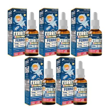 Imagem de Kit 5x Ferrix Kids (Ferro 5mg/porção) 30ml Sabor Morango Flora Nativa-Unissex