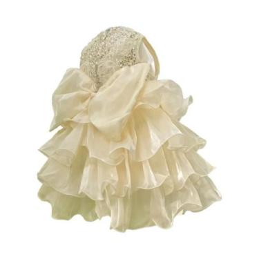 Imagem de Vestido De Natal Princesa Em Renda Bege Sem Mangas Com Lantejoulas E L