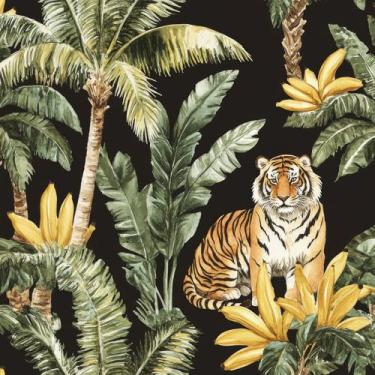 Imagem de FunStick Papel de parede de 17,5 x 354 folhas de palmeira verde verde banana tigre papel de parede para banheiro, quarto de crianças, locatário, animal, preto, verde, papel de contato à prova d'água