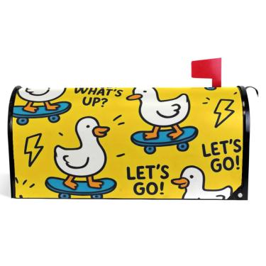 Imagem de TSENQUE Capas decorativas para caixa de correio de vinil magnético capa de caixa de correio outono bonito patos brancos amarelo fazenda caixa de correio decorações ao ar livre tamanho grande 64,5 x