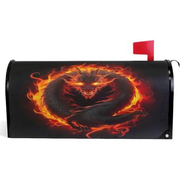 Imagem de TSENQUE Capas magnéticas decorativas para caixa de correio dragão fogo arte legal vinil caixa de correio envoltório verão à prova de intempéries decoração de caixa de correio tamanho padrão 52,6 x