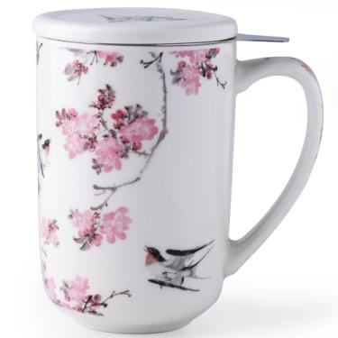 Imagem de AmorArc Caneca de chá de porcelana com infusor e tampas, coador de xícara de café de 510 g com suporte de saco para chá de folhas soltas, caneca de café de imersão para presente de aniversário de
