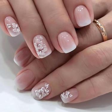 Imagem de Unhas de pressão de cor rosa gradiente, unhas postiças quadradas curtas, pó gradiente com brilho de mármore, unhas de acrílico destacáveis e adequadas para arte de unhas femininas e meninas, 24 peças