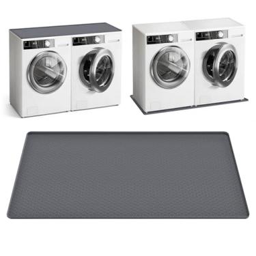 Imagem de Tapete grande para máquina de lavar 137 cm x 69,8 cm de silicone sob lavadora e secadora, borda elevada, bandeja de gotejamento antiderrapante à prova d'água para lavanderia, garagem, caixa de areia