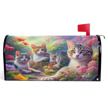 Imagem de TSENQUE Caixas magnéticas decorativas de flores de jardim para gatos capas magnéticas de vinil caixa de correio decorações de caixa de correio de casa de fazenda ao ar livre tamanho grande 64,5 x 52,8