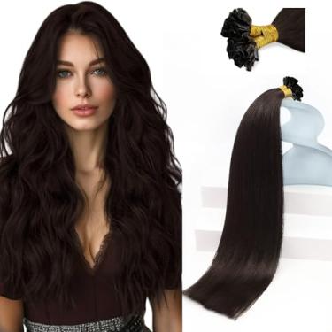 Imagem de Extensões de cabelo Sunny U Tip cabelo humano marrom pré-colado pontas U extensões de cabelo Fusion #2 extensões de cabelo castanho escuro queratina Utips extensões de cabelo humano real extensões de cabelo natural Utip 35,5 cm, 50 g/pacote