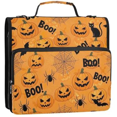 Imagem de Organizador de fichário com zíper, lanterna laranja, dia das bruxas, fichários de 3 anéis, 3 anéis, bolsa de fichários escolares de documentos resistentes com alça de ombro, estojo de armazenamento
