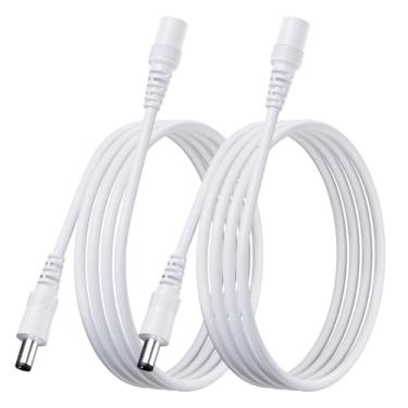 Imagem de OXZEEWEE Pacote com 2 cabos de extensão de energia CC de 1,8 m/2 m, cabo de extensão universal CC 12V 2,1 mm x 5,5 mm para câmera de segurança, roteador CCTV, IP DVR, fita de LED e mais (branco)