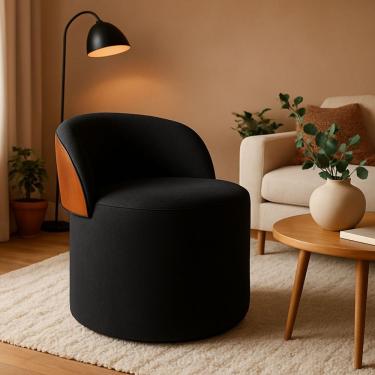 Imagem de Puff Encosto Corino Redondo Suede Sala Penteadeira Quarto Preto