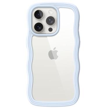 Imagem de JETech Capa Bonita para iPhone 15 Pro 6,1 Polegadas, Ondulada Forma Estojo à Prova Case de Choque para Telefone para Mulheres e Meninas, Capinha Parte Traseira Transparente Rígida para PC (Azul)